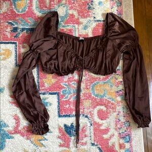 Brown Long Sleeve Crop Top
